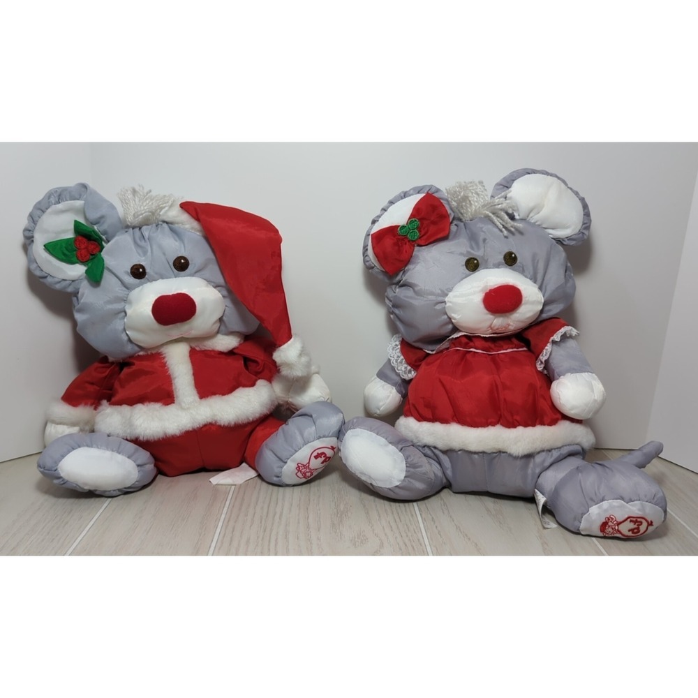 Fisher-Price Christmas Puffalump lot 2 Christmas mice Santa Suit Dress Hat mouse
